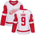 Wholesale Cheap Adidas Red Wings #9 Gordie Howe White Road Authentic Women's Stitched NHL Jersey