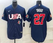 Wholesale Cheap Men's USA Baseball #27 Mike Trout 2023 Navy World Baseball Classic Stitched Jersey