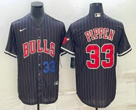 Wholesale Cheap Men\'s Chicago Bulls #33 Scottie Pippen Number Black With Patch Cool Base Stitched Baseball Jersey