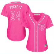 Wholesale Cheap Twins #34 Kirby Puckett Pink Fashion Women's Stitched MLB Jersey