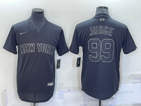 Wholesale Cheap Men\'s New York Yankees #99 Aaron Judge Black Pitch Black Fashion Replica Stitched Jersey