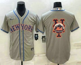 Wholesale Cheap Men\'s New York Mets Big Logo Grey Cool Base Stitched Baseball Jerseys