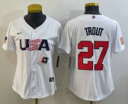 Wholesale Cheap Women's USA Baseball #27 Mike Trout 2023 White World Classic Replica Stitched Jersey