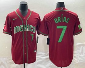 Wholesale Cheap Men\'s Mexico Baseball #7 Julio Urias Number 2023 Red Green World Baseball Classic Stitched Jerseys