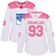 Wholesale Cheap Adidas Rangers #93 Mika Zibanejad White/Pink Authentic Fashion Women's Stitched NHL Jersey