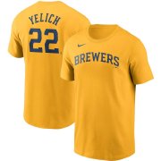 Wholesale Cheap Milwaukee Brewers #22 Christian Yelich Nike Name & Number Team T-Shirt Gold