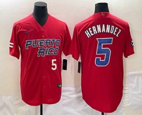 Wholesale Cheap Men\'s Puerto Rico Baseball #5 Enrique Hernandez Number 2023 Red World Classic Stitched Jerseys
