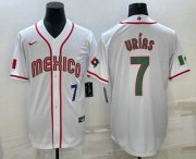 Wholesale Cheap Mens Mexico Baseball #7 Julio Urias Number 2023 White Blue World Baseball Classic Stitched Jersey