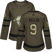 Wholesale Cheap Adidas Coyotes #9 Clayton Keller Green Salute to Service Women's Stitched NHL Jersey