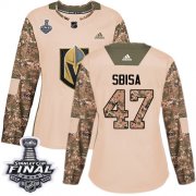Wholesale Cheap Adidas Golden Knights #47 Luca Sbisa Camo Authentic 2017 Veterans Day 2018 Stanley Cup Final Women's Stitched NHL Jersey