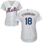 Wholesale Cheap Mets #18 Darryl Strawberry White(Blue Strip) Home Women's Stitched MLB Jersey