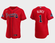 Wholesale Cheap Men's Red Atlanta Braves #1 Ozzie Albies 2021 World Series Champions Flex Base Stitched Jersey