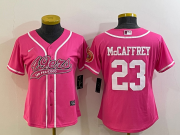 Wholesale Cheap Women's San Francisco 49ers #23 Christian McCaffrey Pink With Patch Cool Base Stitched Baseball Jersey