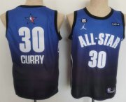 Wholesale Cheap Men's Golden State Warriors 30 Stephen Curry Navy Blue 2022 All Star 6 Patch Icon Sponsor Swingman Jersey