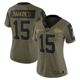 Wholesale Cheap Women\'s Kansas City Chiefs #15 Patrick Mahomes Nike Olive 2021 Salute To Service Limited Player Jersey
