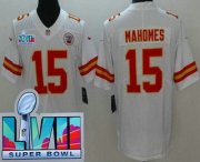 Wholesale Cheap Youth Kansas City Chiefs #15 Patrick Mahomes Limited White Super Bowl LVII Vapor Jersey