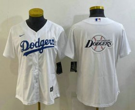 Wholesale Cheap Women\'s Los Angeles Dodgers Big Logo White MLB Cool Base Nike Jerseys