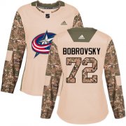 Wholesale Cheap Adidas Blue Jackets #72 Sergei Bobrovsky Camo Authentic 2017 Veterans Day Women's Stitched NHL Jersey