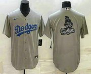 Wholesale Cheap Men's Los Angeles Dodgers Grey Team Big Logo Cool Base Stitched Baseball Jersey1