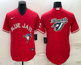 Wholesale Cheap Men\'s Toronto Blue Jays Big Logo Red Stitched MLB Cool Base Nike Jersey