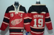 Wholesale Cheap Red Wings #19 Steve Yzerman Red Sawyer Hooded Sweatshirt Stitched NHL Jersey