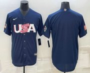 Wholesale Cheap Men's USA Baseball Blank 2023 Navy World Baseball Classic Stitched Jersey