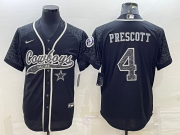 Wholesale Cheap Men's Dallas Cowboys #4 Dak Prescott Black Reflective With Patch Cool Base Stitched Baseball Jersey