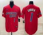 Wholesale Cheap Mens Puerto Rico Baseball #1 Carlos Correa Number 2023 Red World Baseball Classic Stitched Jersey