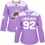 Wholesale Cheap Adidas Avalanche #92 Gabriel Landeskog Purple Authentic Fights Cancer Women's Stitched NHL Jersey