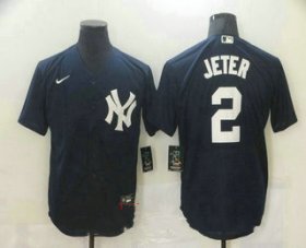 Wholesale Cheap Men\'s New York Yankees #2 Derek Jeter Navy Blue Stitched MLB Nike Cool Base Jersey