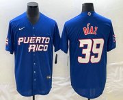 Wholesale Cheap Men's Puerto Rico Baseball #39 Edwin Diaz 2023 Blue World Baseball Classic Stitched Jersey