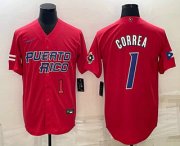 Wholesale Cheap Men's Puerto Rico Baseball #1 Carlos Correa Number 2023 Red World Baseball Classic Stitched Jersey