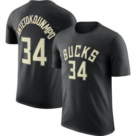 Wholesale Cheap Men\'s Milwaukee Bucks #34 Giannis Antetokounmpo Black 2022-23 Statement Edition Long Sleeve T-Shirt