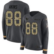 Wholesale Cheap Nike Texans #88 Jordan Akins Anthracite Salute to Service Women's Stitched NFL Limited Therma Long Sleeve Jersey