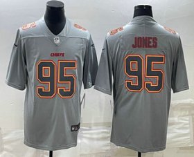 Wholesale Cheap Men\'s Kansas City Chiefs #95 Chris Jones Gray Atmosphere Fashion Stitched Jersey