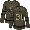 Wholesale Cheap Adidas Sharks #31 Martin Jones Green Salute to Service Women's Stitched NHL Jersey