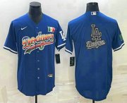 Wholesale Cheap Men's Los Angeles Dodgers Big Logo Rainbow Blue Cool Base Nike Jersey1