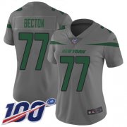 Wholesale Cheap Nike Jets #77 Mekhi Becton Gray Women's Stitched NFL Limited Inverted Legend 100th Season Jersey