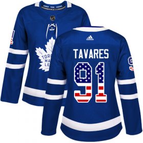 Wholesale Cheap Adidas Maple Leafs #91 John Tavares Blue Home Authentic USA Flag Women\'s Stitched NHL Jersey