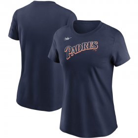 Wholesale Cheap San Diego Padres Nike Women\'s Cooperstown Collection Wordmark T-Shirt Navy