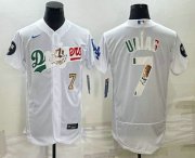 Wholesale Cheap Mens Los Angeles Dodgers #7 Julio Urias Number White With Vin Scully Patch Flex Base Stitched Baseball Jersey