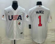 Wholesale Cheap Men's USA Baseball #1 Jeff McNeil 2023 White World Classic Stitched Jerseys