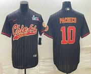 Wholesale Cheap Men's Kansas City Chiefs #10 Isiah Pacheco Black Pinstripe With Super Bowl LVII Patch Cool Base Stitched Baseball Jersey