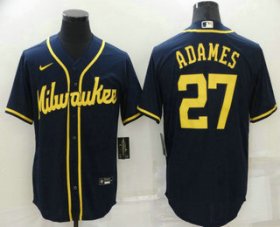 Wholesale Cheap Men\'s Milwaukee Brewers #27 Willy Adames Navy Blue Stitched MLB Cool Base Nike Jersey