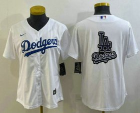 Wholesale Cheap Women\'s Los Angeles Dodgers Big Logo White MLB Cool Base Nike Jersey