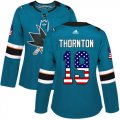 Wholesale Cheap Adidas Sharks #19 Joe Thornton Teal Home Authentic USA Flag Women's Stitched NHL Jersey