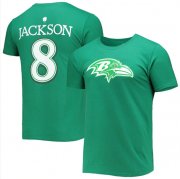 Wholesale Cheap Men's Baltimore Ravens #8 Lamar Jackson Green St. Patrick's Day Icon Player T-Shirt