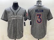 Wholesale Cheap Men's Denver Broncos #3 Russell Wilson Grey Gridiron With Patch Cool Base Stitched Baseball Jersey