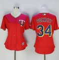 Wholesale Cheap Twins #34 Kirby Puckett Red Women's Alternate Stitched MLB Jersey