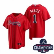Wholesale Cheap Men Nike Atlanta Braves 1 Ozzie Albies Red Alternate Stitched Baseball Stitched MLB 2021 Champions Patch Jersey